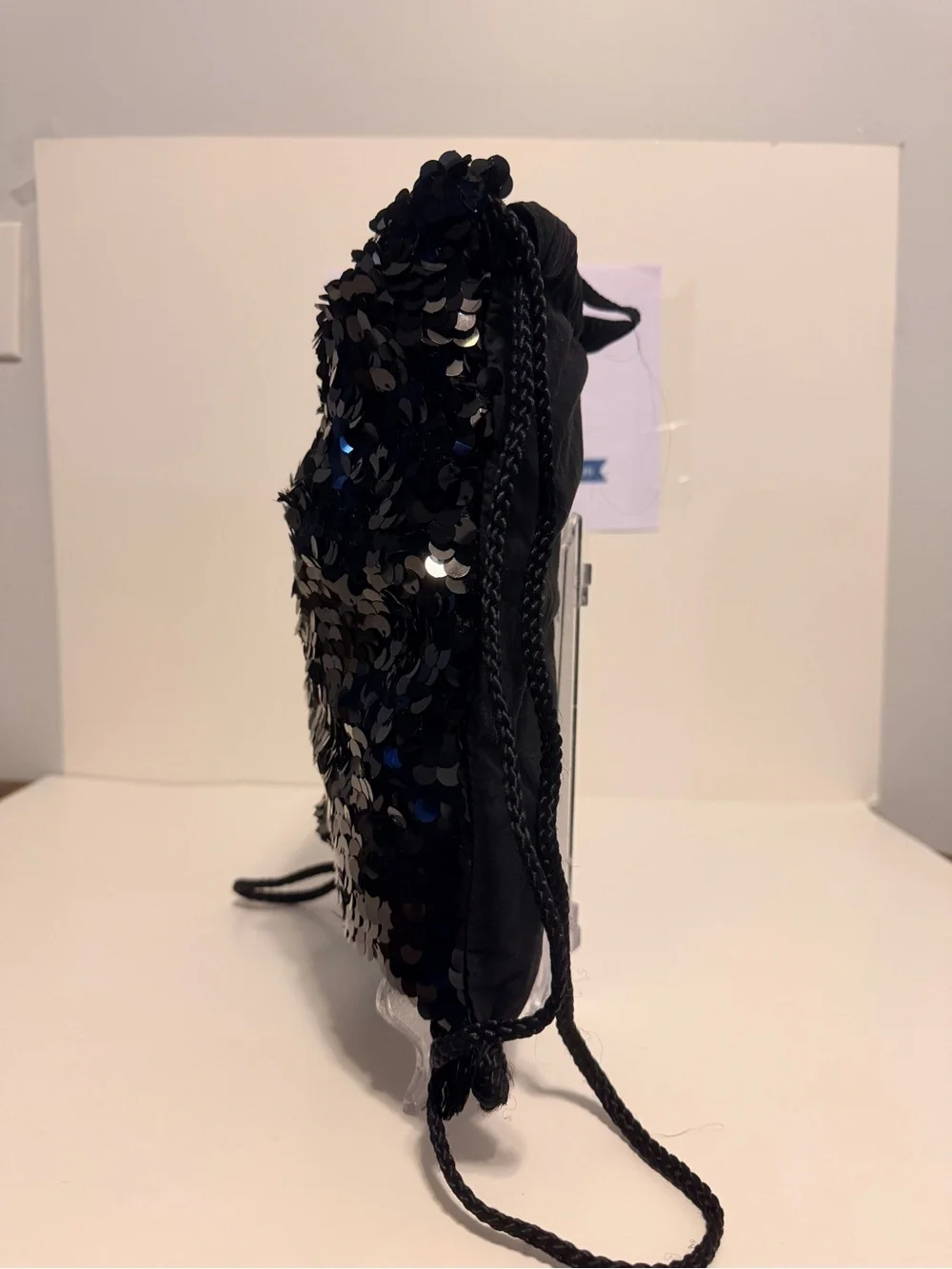 Black Sequined Drawstring Backpack - Picture 4 of 7